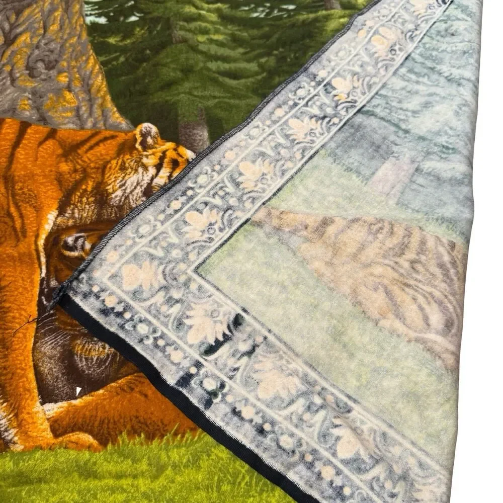 Vintage MCM ATC Tiger Family Wall Tapestry 100% Cotton 53x36.5